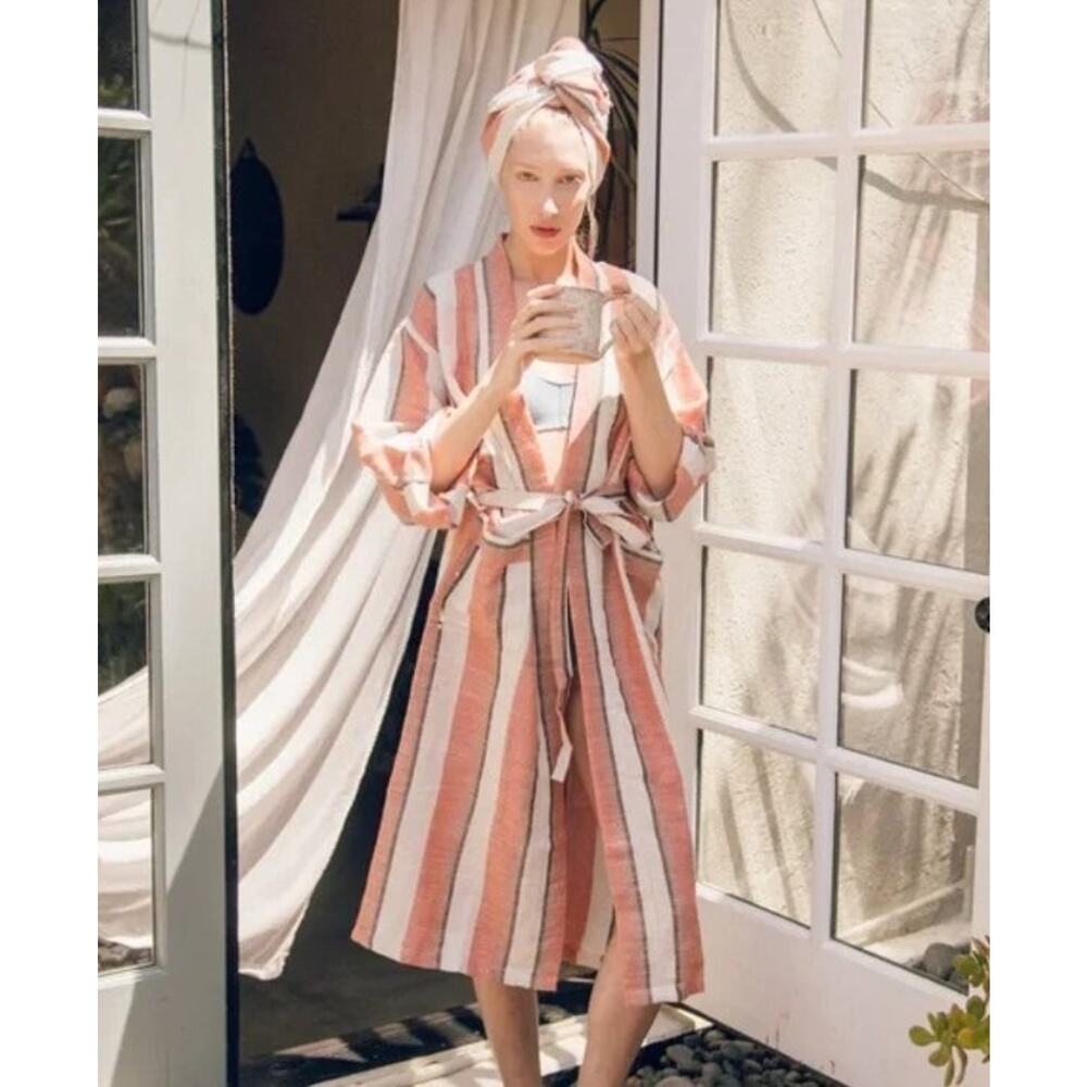 Striped Pink & White Tie-Waist Cotton Robe